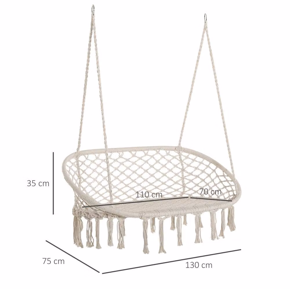 STILVORA Boho Hanging Chair with Two Seats, Metal Frame and Cushions, Beige – 2