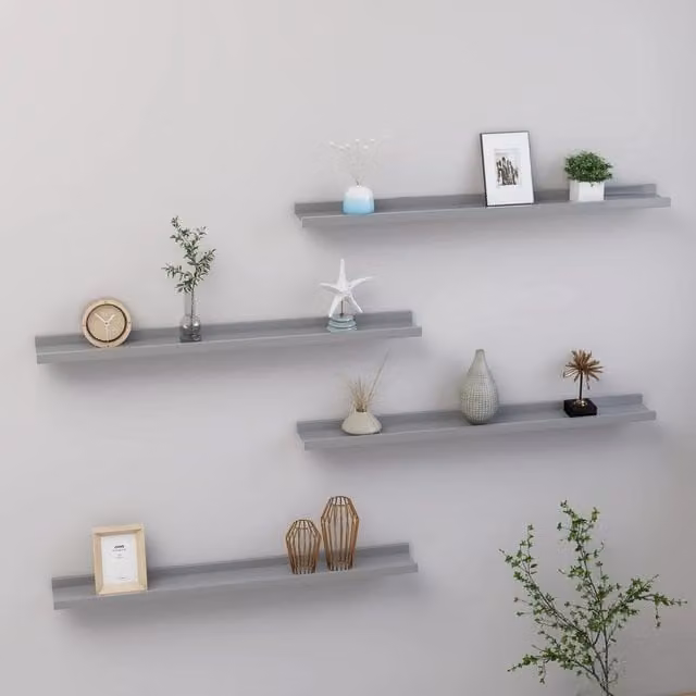 Berkfield Home Wall Mounted Shelves, 4 Piece Set, Grey, W: 80 cm, D: 9 cm, H: 3 cm