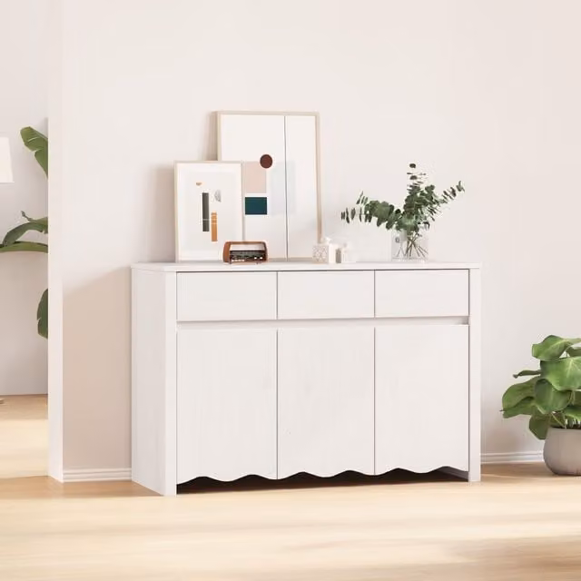Berkfield Home DRAMMEN Sideboard in White Solid Wood Pine, W/D/H: 114 x 43 x 75.5 cm – 1