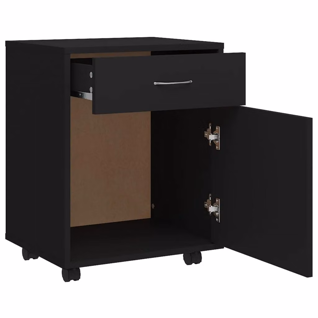 Berkfield Home Modern Black Rolling Cabinet with Internal Drawers and Shelves, W/D/H: 45 x 38 x 54 cm – 3