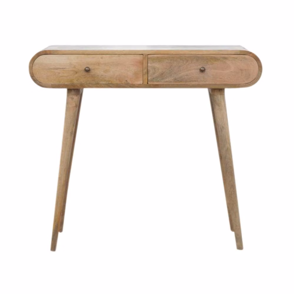 Wyld Haus Florence Oval 2 Drawer Mango Wood Console Table in Natural Brown, W/D/H: 78 x 35 x 35 cm – 2