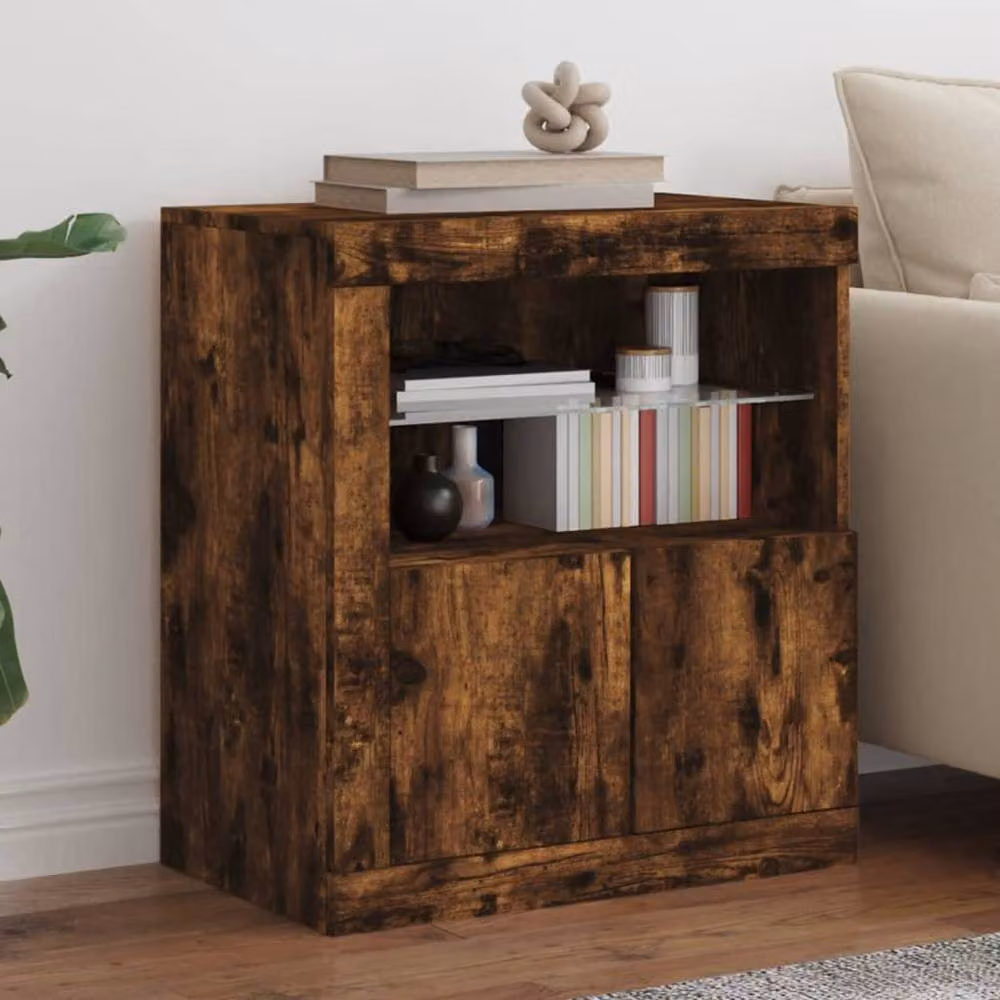 Berkfield Home Modern Sideboard with Integrated LED Lights in Smoked Oak Brown, W/D/H: 60.5 x 37 x 67 cm – 2