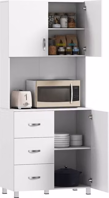 HOMCOM White Freestanding Kitchen Cabinet Cupboard with 2 Doors, 3 Drawers and 1 Open Space, H 183.5 x W 80.0 cm – 1