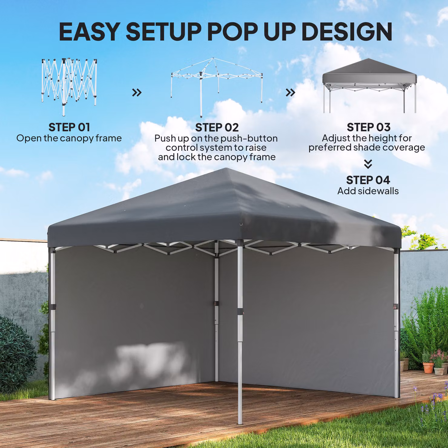 Outsunny Pop-Up Garden Gazebo with Sidewalls and Weight Bags, Dark Grey, W: 300 cm x D: 300 cm – 6