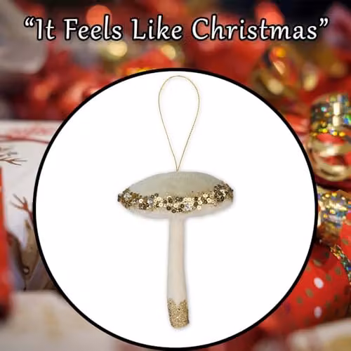 VFM e-Store Green Velvet Hanging Mushroom Christmas Decoration, W: 13 cm, H: 10 cm – 6