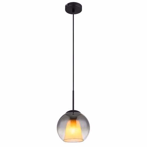 Globo Lighting Modern Sphere Pendant Light with Smoke Glass Ball and Black Metal Details, E27, Diameter: 20 cm