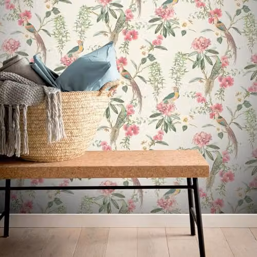 Arthouse Exotic Garden Pink and Green Floral Tropical Bird Wallpaper – 3