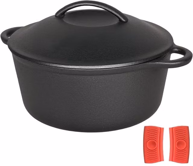 VOGREX Black Cast Iron Dutch Oven with Lid, 6.6 l