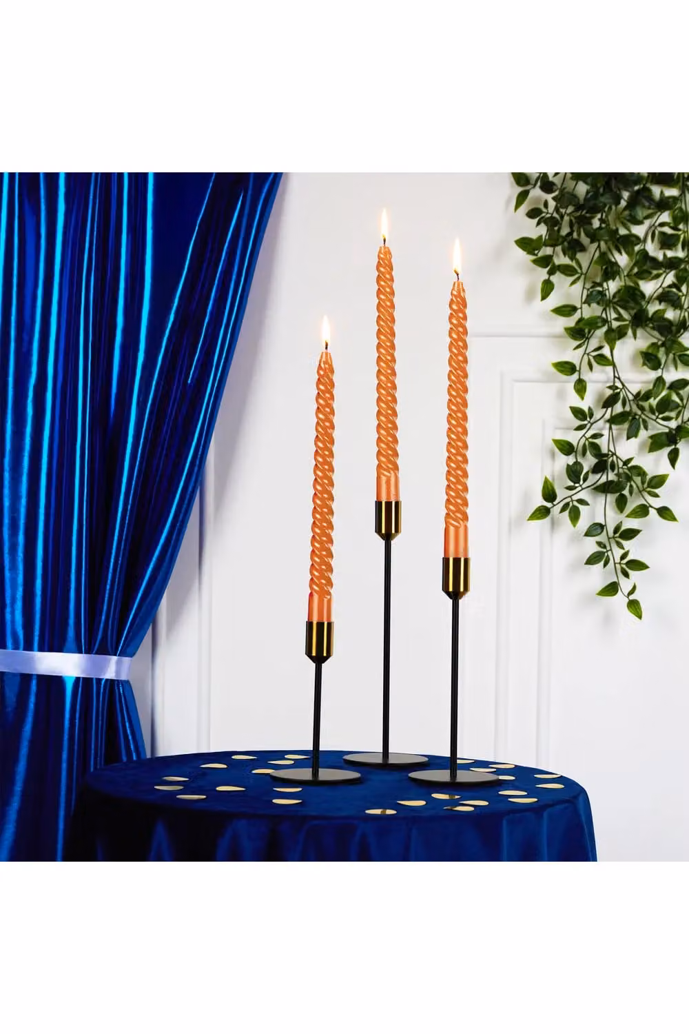 Deco Express Non-Drip Twisted Unscented Dinner Candles, Metallic Orange, Pack of 6 – 9