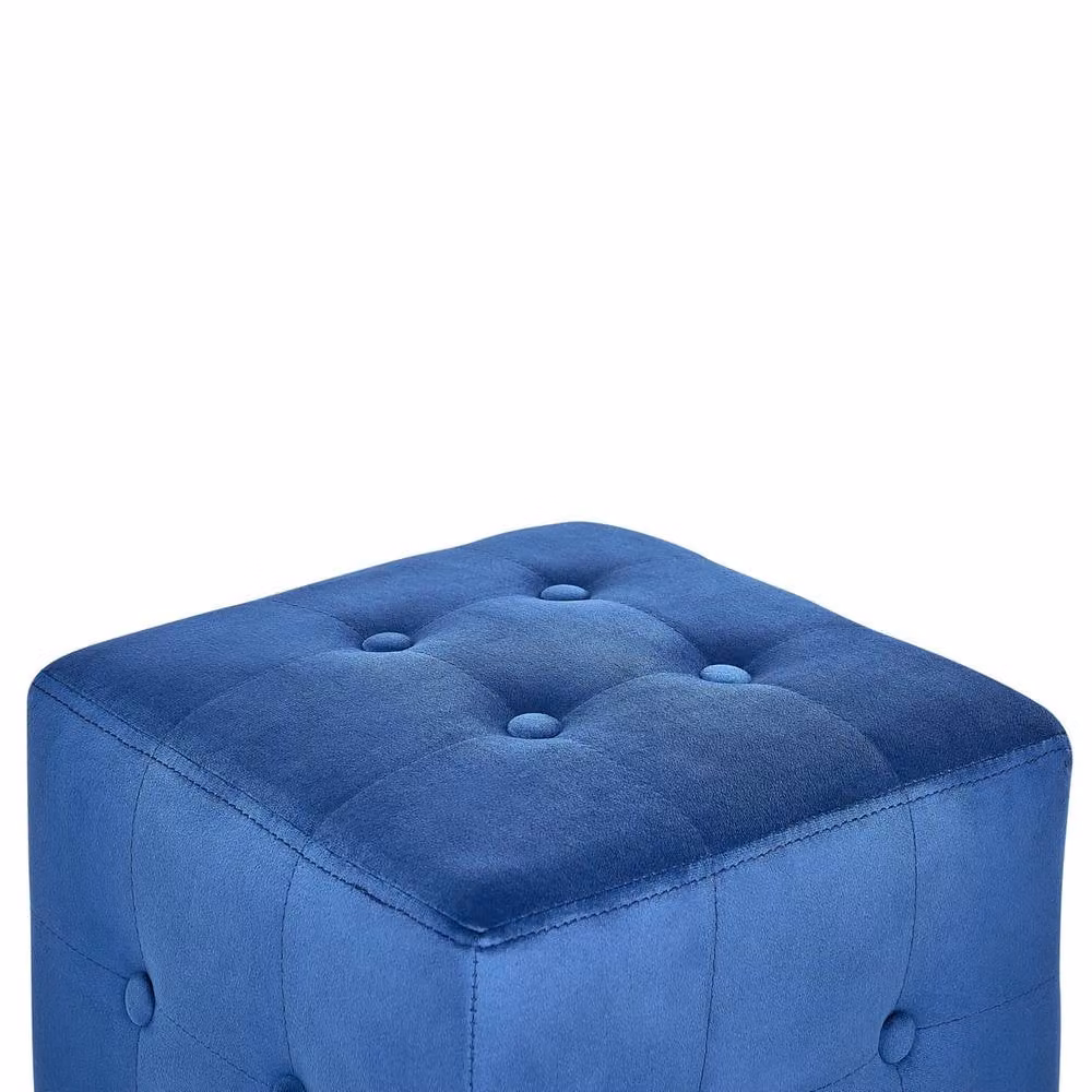Wyld and Coco Blue Velvet Button Tufted Cube Pouffe Footstool – 3