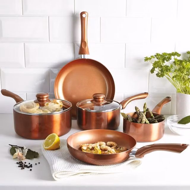 Cermalon 5-Piece Ceramic Cookware Set in Copper and Bronze