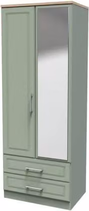 Welcome Kent Modern 2 Door 2 Drawer Mirrored Double Wardrobe in White, Grey or Green