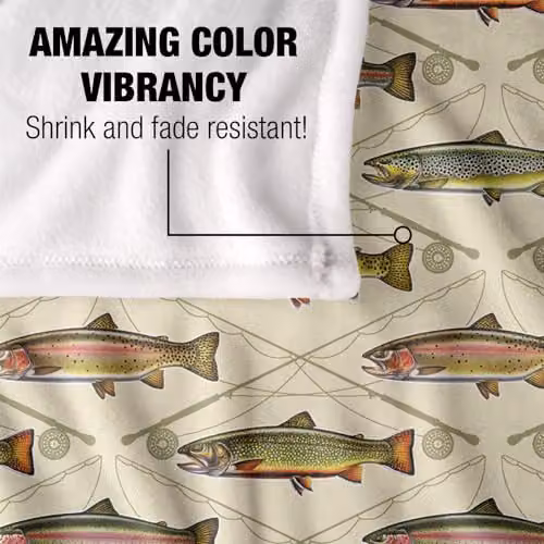 JQ Licensing Trout Crossed Fishing Rods Super Soft Silky Touch Fleece Throw Blanket, Multicolour, W: 91 cm, D: 147 cm – 3