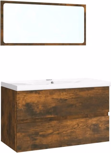 Berkfield Home Modern Bathroom Furniture Set in Smoked Oak Brown featuring Vanity Unit and Mirror Cabinet