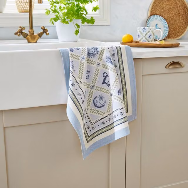 Ulster Weavers Coastal Treasures Maritime Print Cotton Tea Towel in Blue and Green