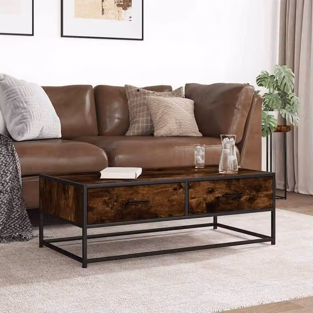 Berkfield Home Industrial Smoked Oak Coffee Table in Brown, W/D/H: 100 x 50 x 35 cm