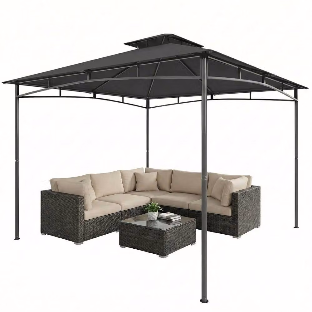 OUTSUNNY Outdoor Gazebo Canopy with 2-Tier Roof, Grey, W: 300 cm, D: 300 cm, H: 285 cm – 2