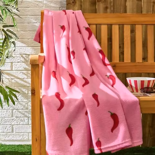 OHS Chilli Print Pink Fleece Throw Blanket, W/D/H: 120 x 150 cm – 2