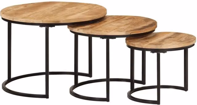 Berkfield Home Set of 3 Round Nesting Tables in Brown Rustic Mango Wood