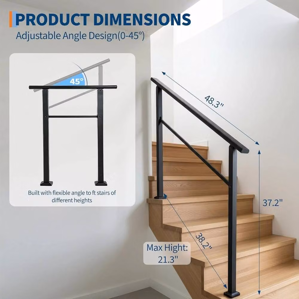VOGREX Non-Slip 4 Step Stair Handrail Kit in Matt Black Aluminium and Iron – 3
