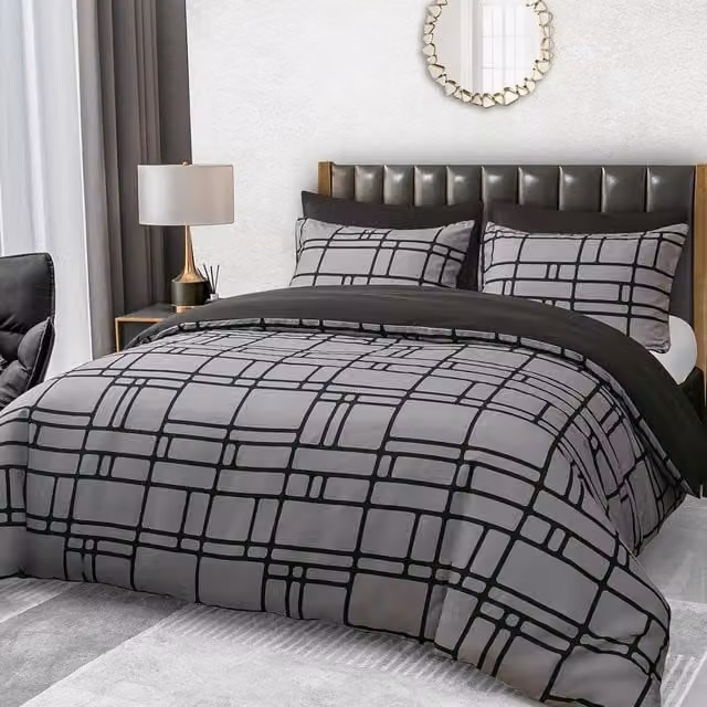 Pamposh Premium Microfibre Reversible Duvet Cover Set in Black and Grey, Single, 90 x 200 cm
