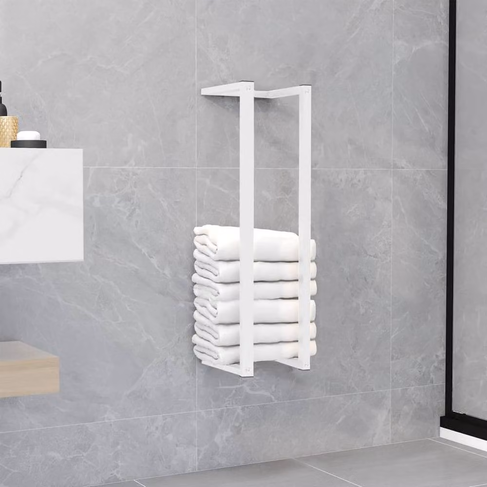 Berkfield Home Wall Mounted Metal Towel Rack, White, W/D/H: 12.5 x 12.5 x 60 cm – 2