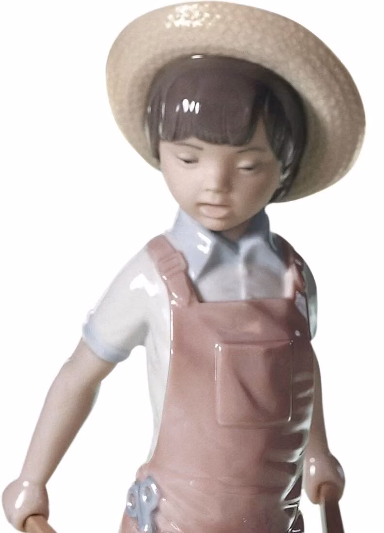 Lladró Wheelbarrow with Flowers Boy Porcelain Figurine in Multicolour
