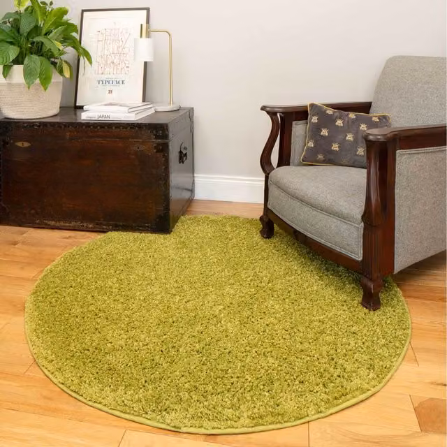 The Rug House Soft Shaggy Square Area Rug in Green, W/D: 135 x 135 cm