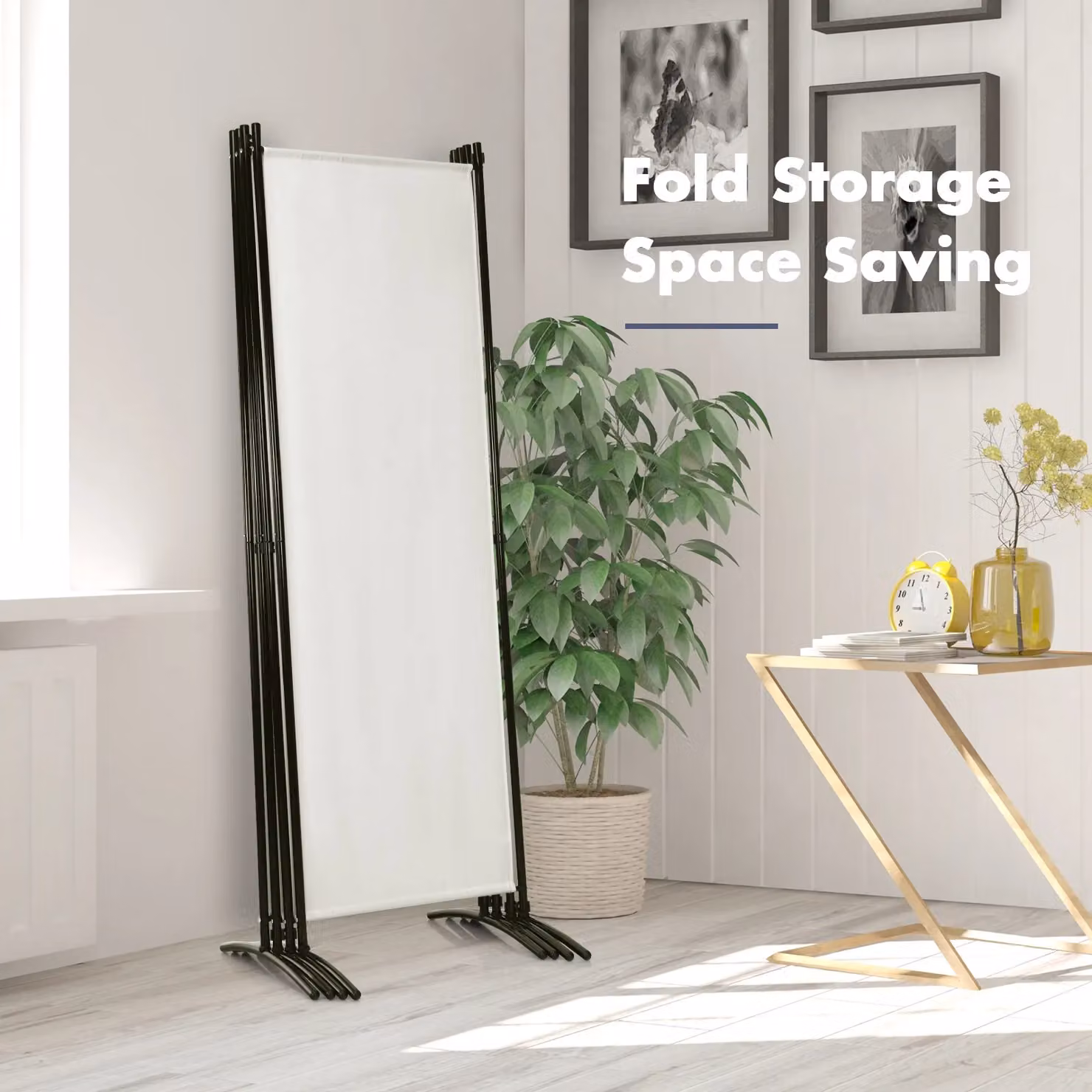 Costway 4 Panel Folding Room Divider Privacy Screen in White – 3