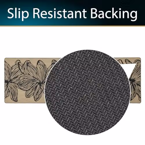 JVL Elegance Floral Machine Washable Non-Slip Entrance Runner Doormat, W: 50 cm, L: 150 cm, Natural and Black – 8