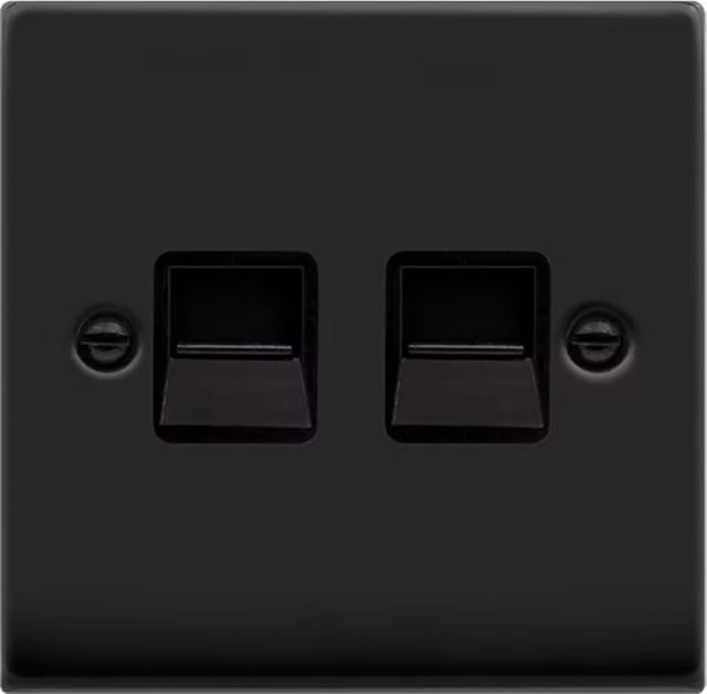 SE HOME Matt Black Flush Secondary Telephone Twin Socket Plate