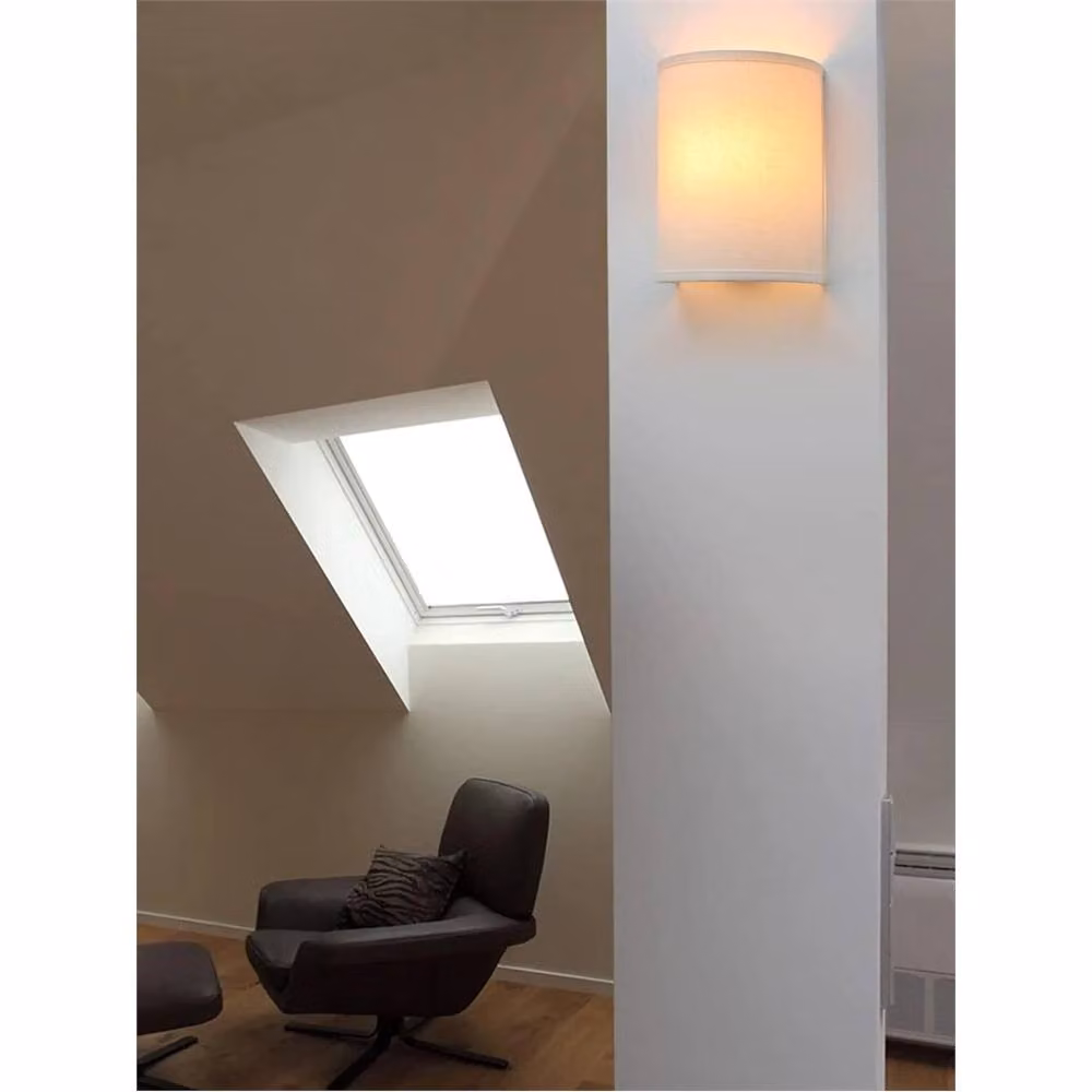 Nordara Industrial Linen Fabric Wall Light in White – 3