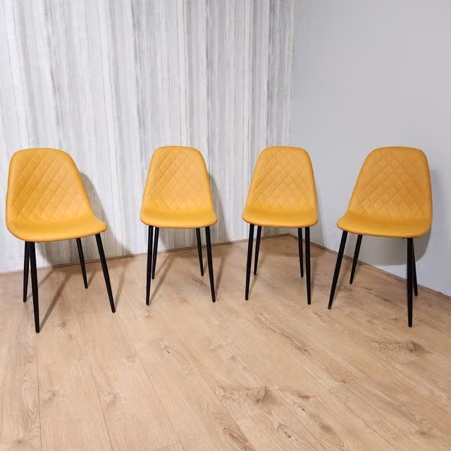 Kosy Koala Set of 4 Gem Dining Chairs in Yellow Velvet and Synthetic Leather