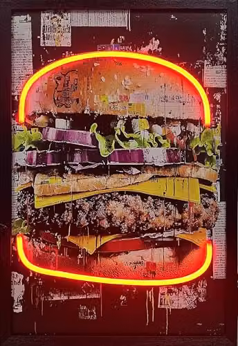 HOME LUXE INTERIOR Cheeseburger Neon LED Wall Art, Red, W/H: 60 x 40 cm – 1