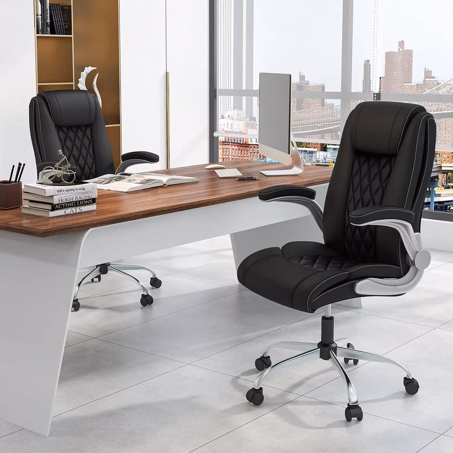 Gymax Black PU Leather Executive Office Chair with Headrest and Adjustable Height – 2
