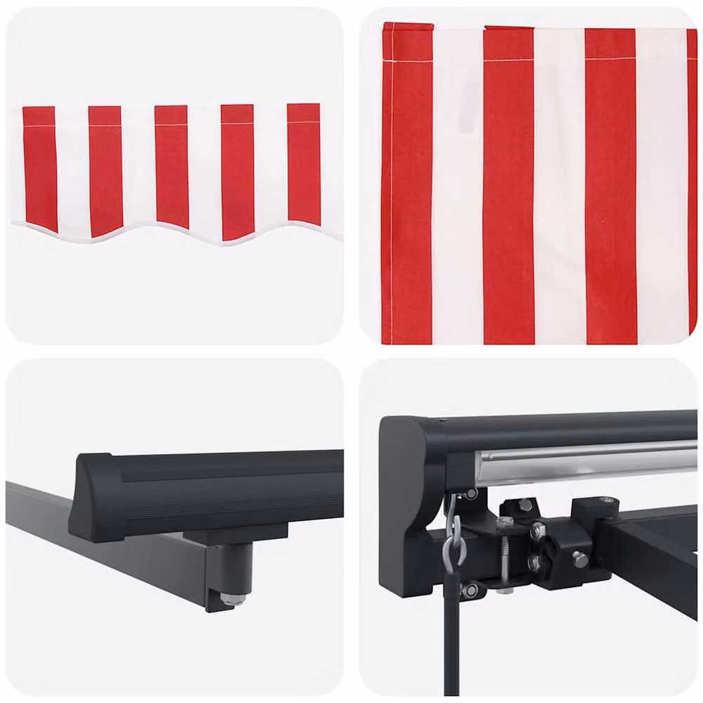 Berkfield Home Manual Retractable Folding Arm Awning in Red and White Stripe, W: 300 cm, D: 250 cm – 4