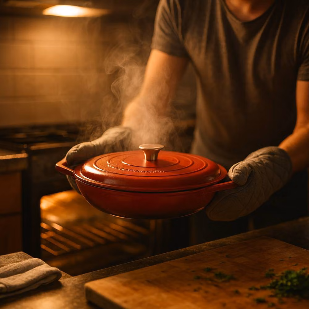 Argon Tableware 2x Shallow Cast Iron Casserole Dishes with Self-Basting Lid, 2.3L, Red – 2