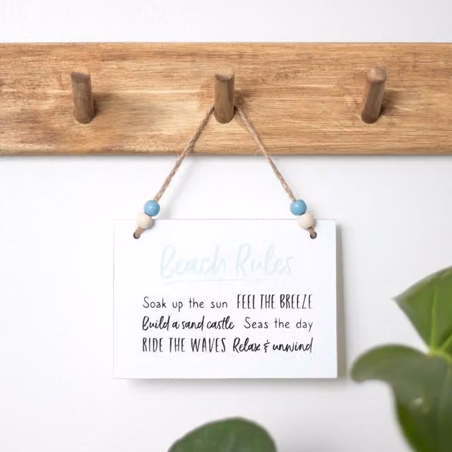Kingsbury Gifts Small Hanging Beach Rules Novelty Sign, White, 14 cm