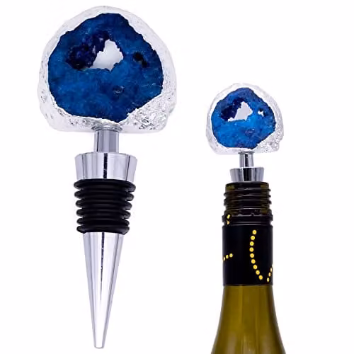 Maison Des Cadeaux Blue Agate Stone and Metal Bottle Stopper – 1