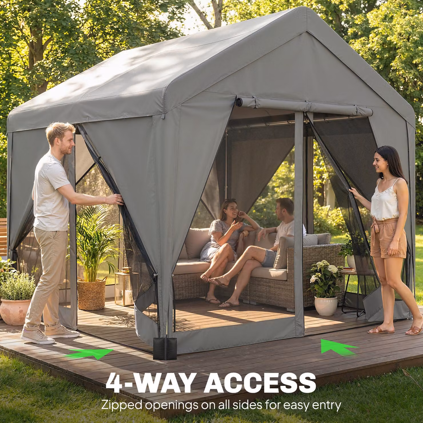 Outsunny Dark Grey Patio Gazebo with Netting, Curtains and Galvanised Steel Frame, W/D/H: 300 x 300 x 278 cm – 6