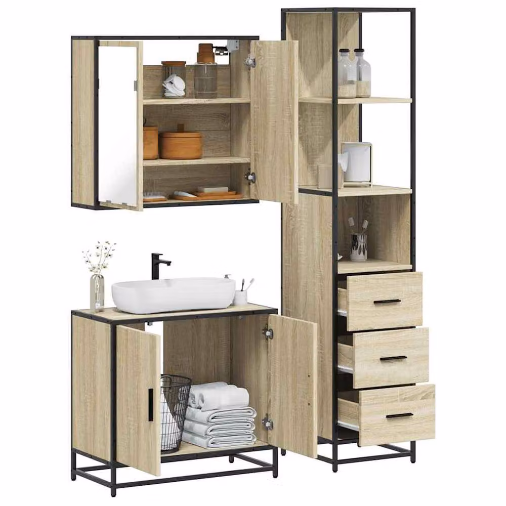 Berkfield Home 3 Piece Industrial Bathroom Furniture Set in Sonoma Oak Brown – 2
