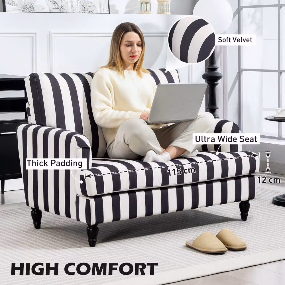 STILVORA Black Velvet Cuddle Chair with Armrests and Rubberwood Legs – 6