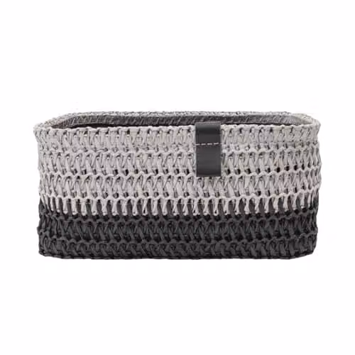 JVL Kenzi Set of 2 Open Weave Rectangular Storage Baskets with Lids and Handles, Grey – 1