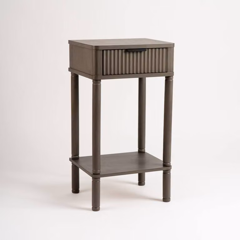 Scottish Everlastings Ltd Modern Wood Side Table in Olive Brown with Ribbed Drawer, W/D/H: 35.5 x 30 x 66 cm