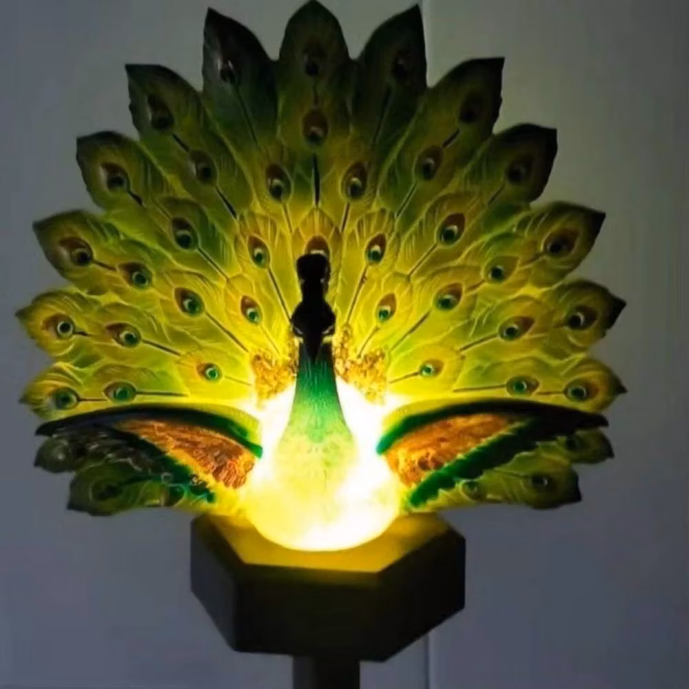 SPETLEK Green Resin Peacock Solar Powered LED Garden Stake Light – 4