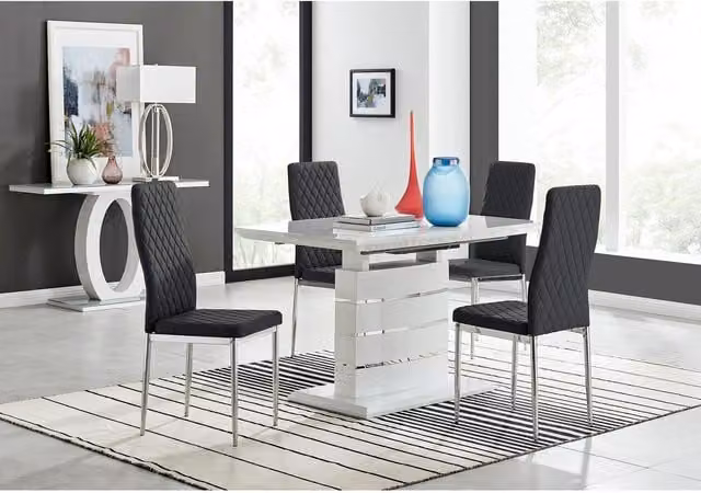 FurnitureboxUK Renato High Gloss Extending Kitchen Dining Table and 4 Milan Chairs in Black
