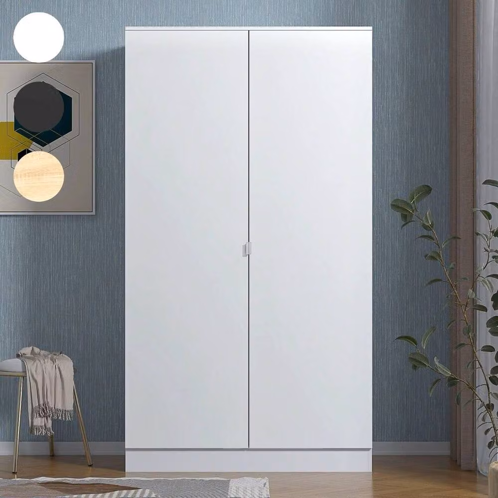 FLAVORA White Modern 2-Door Wooden Bedroom Storage Wardrobe with Internal Shelves – 3