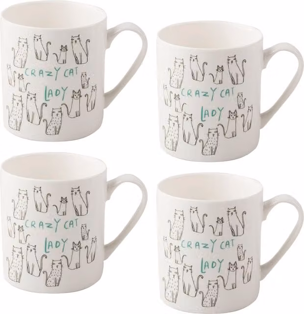 Creative Tops Set of 4 White Cat Can Mugs