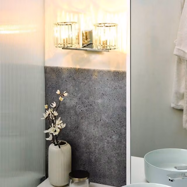 Wyld and Coco Modern Geometric Wall Lamp in Silver with Crystal Glass Shades – 1