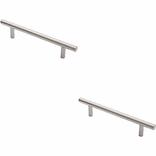 Loops 2-Pack 19mm Straight T-Bar Pull Handles in Brushed Satin Stainless Steel, 225mm Fixing Centres, Silver